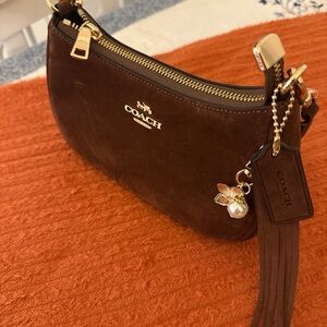 Coach Chocolate Suede Bag with Gold Details